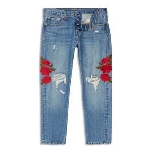 Levi's 501T  floral embroidered destructed tapered W27 x 26